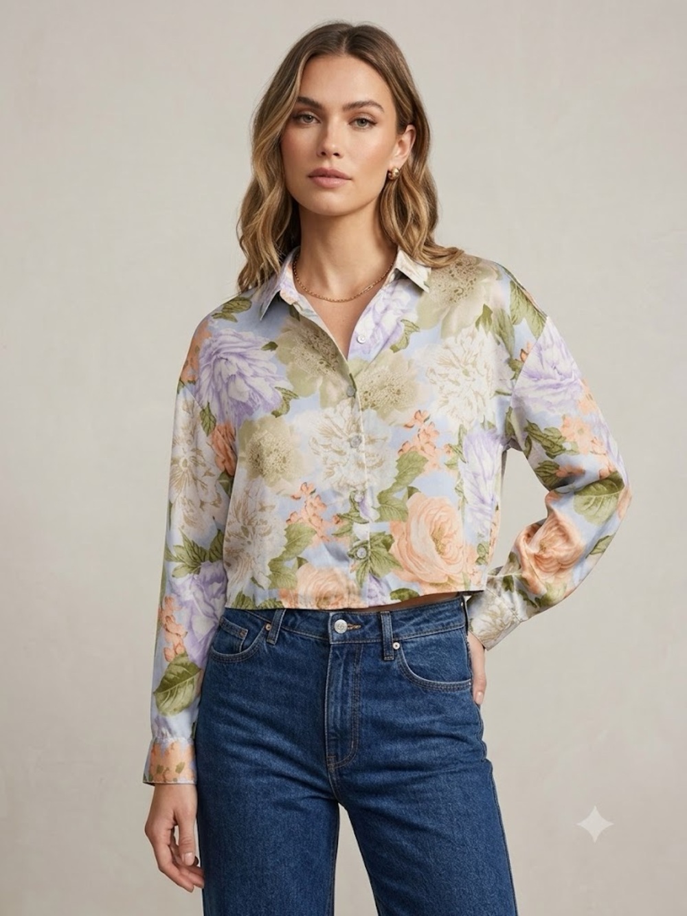 RACHEL ZOE 100% Silk Floral Button Down Long Sleeve Sz L - Picture 1 of 7